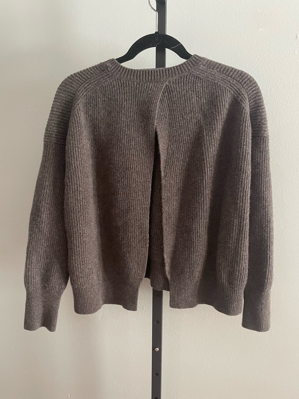 Helmut Lang Dark Brown Wool Cashmere Open Tulip Back Sweater Size XS - Picture 2 of 4
